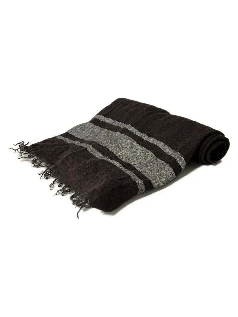 Gucci Shawl Dark Brown Border Cotton Linen Scarf